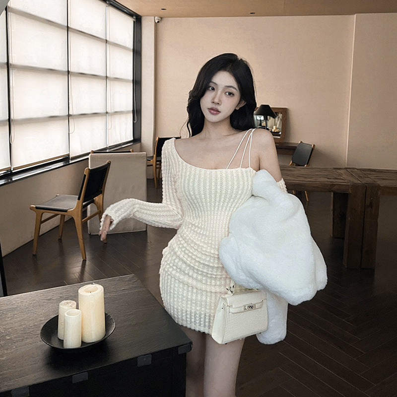 One Shoulder Knitted Bodycon Dress