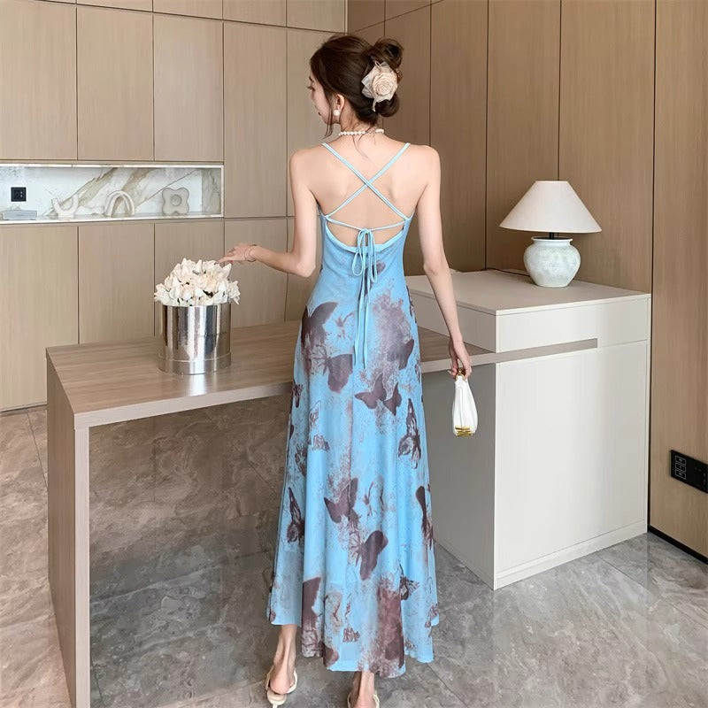 Butterfly Pattern Maxi Dress - Fashionnsio