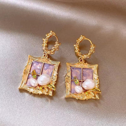 Purple Garden Pearl Earrings fashionnsio