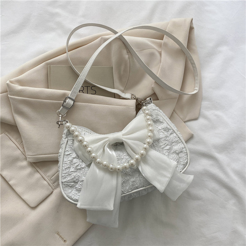 Bow Pearl Mesh Shoulder Bags