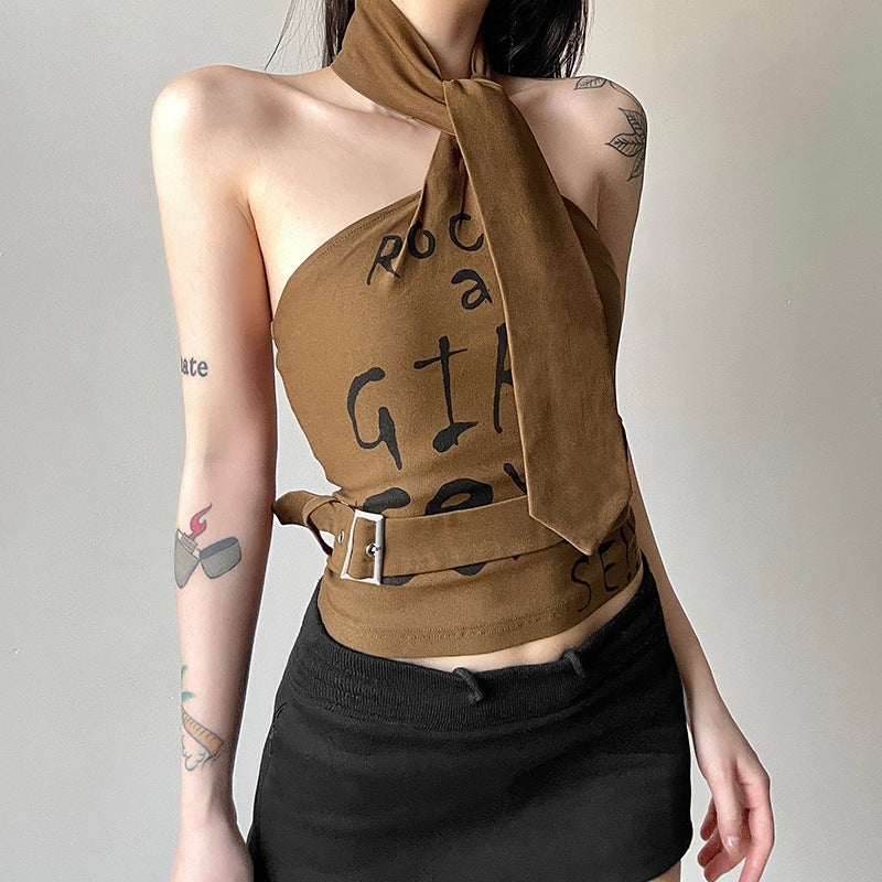 Halter Crop Top With Scarf fashionnsio