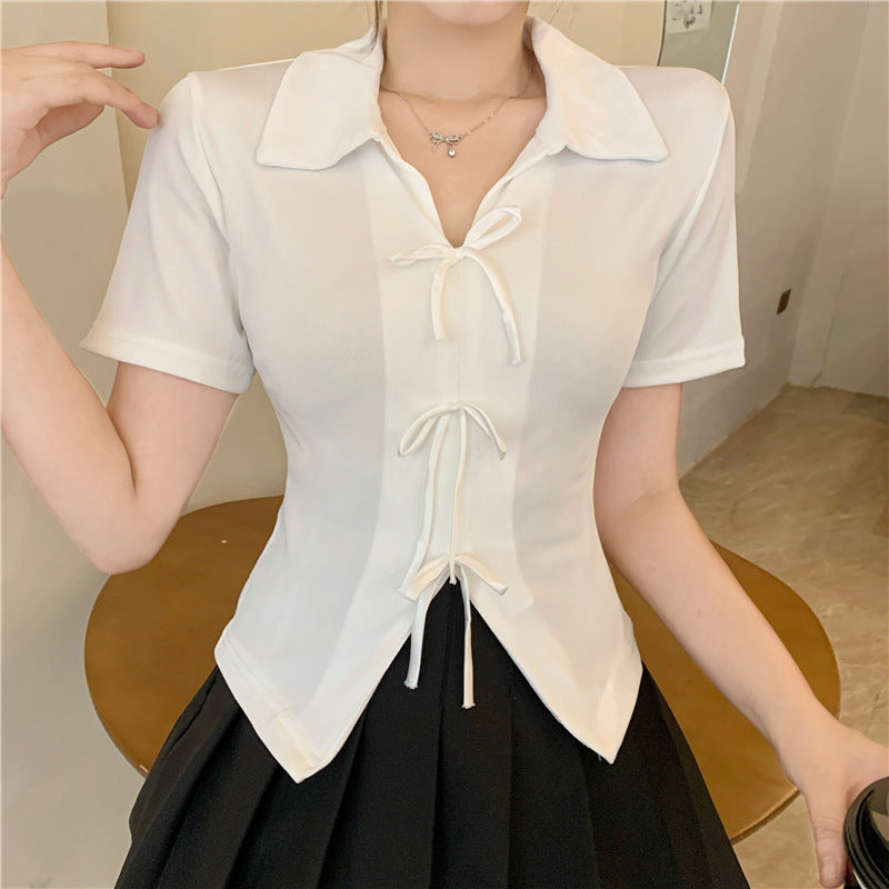 Multi Bow Polo Collar Top