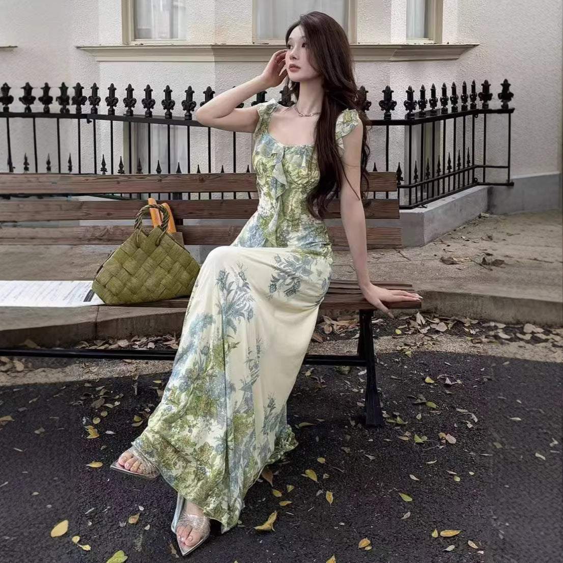 Ruffle Printed Maxi Dress - Fashionnsio
