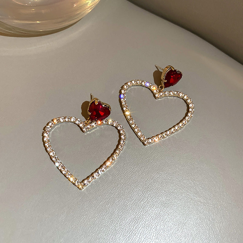 Rhinestone Hollow Heart Drop Earrings fashionnsio