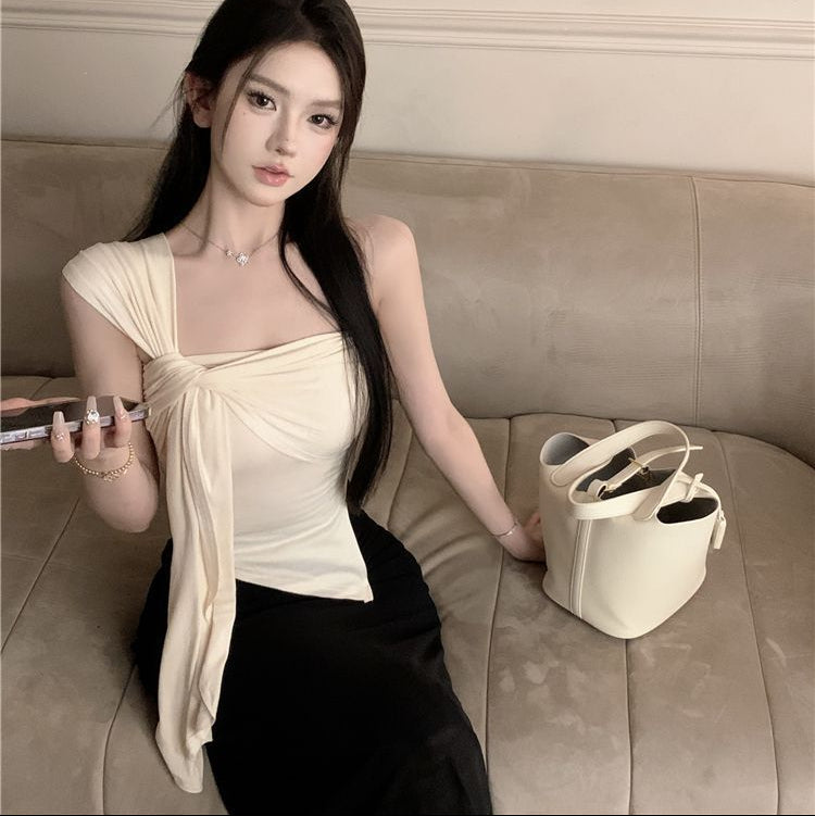 Off Shoulder Irregular Crop Top - Fashionnsio