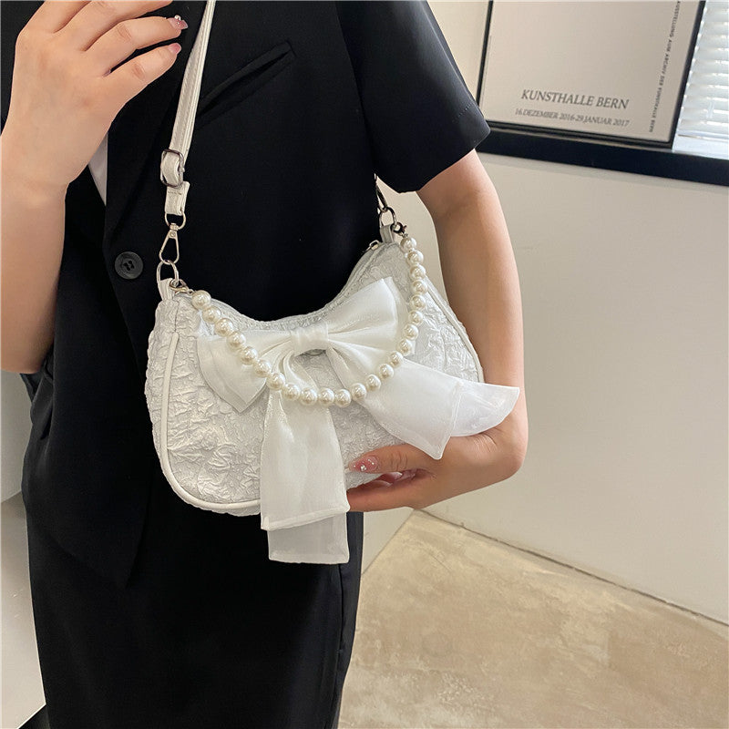 Bow Pearl Mesh Shoulder Bags