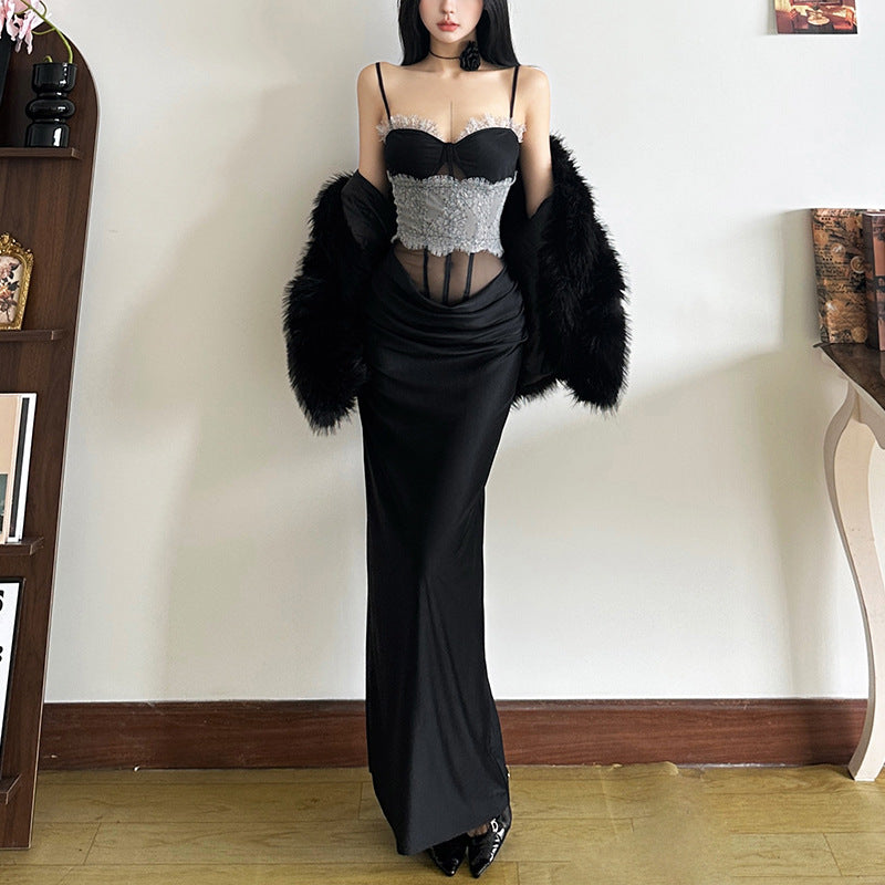 Lace Mesh Long Corset Dress - Fashionnsio