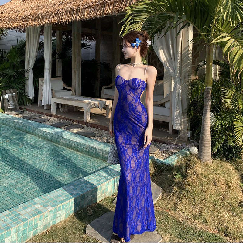 Lace Backless Long Dress - Fashionnsio