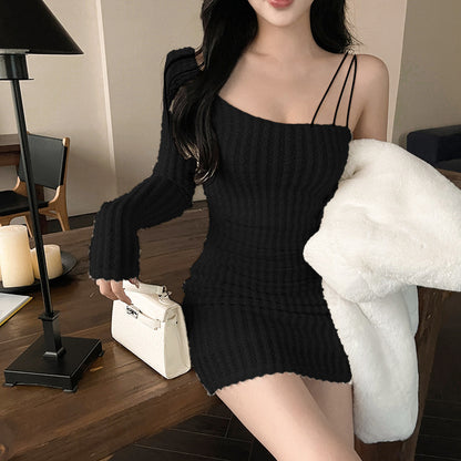 One Shoulder Knitted Bodycon Dress