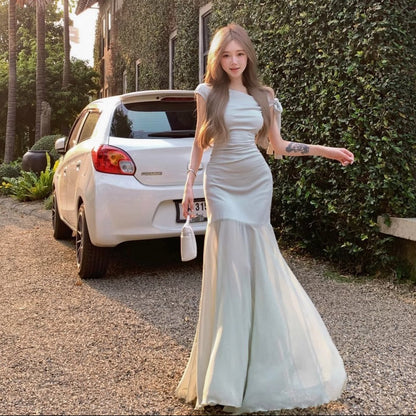 One Shoulder Mesh Long Dress - Fashionnsio