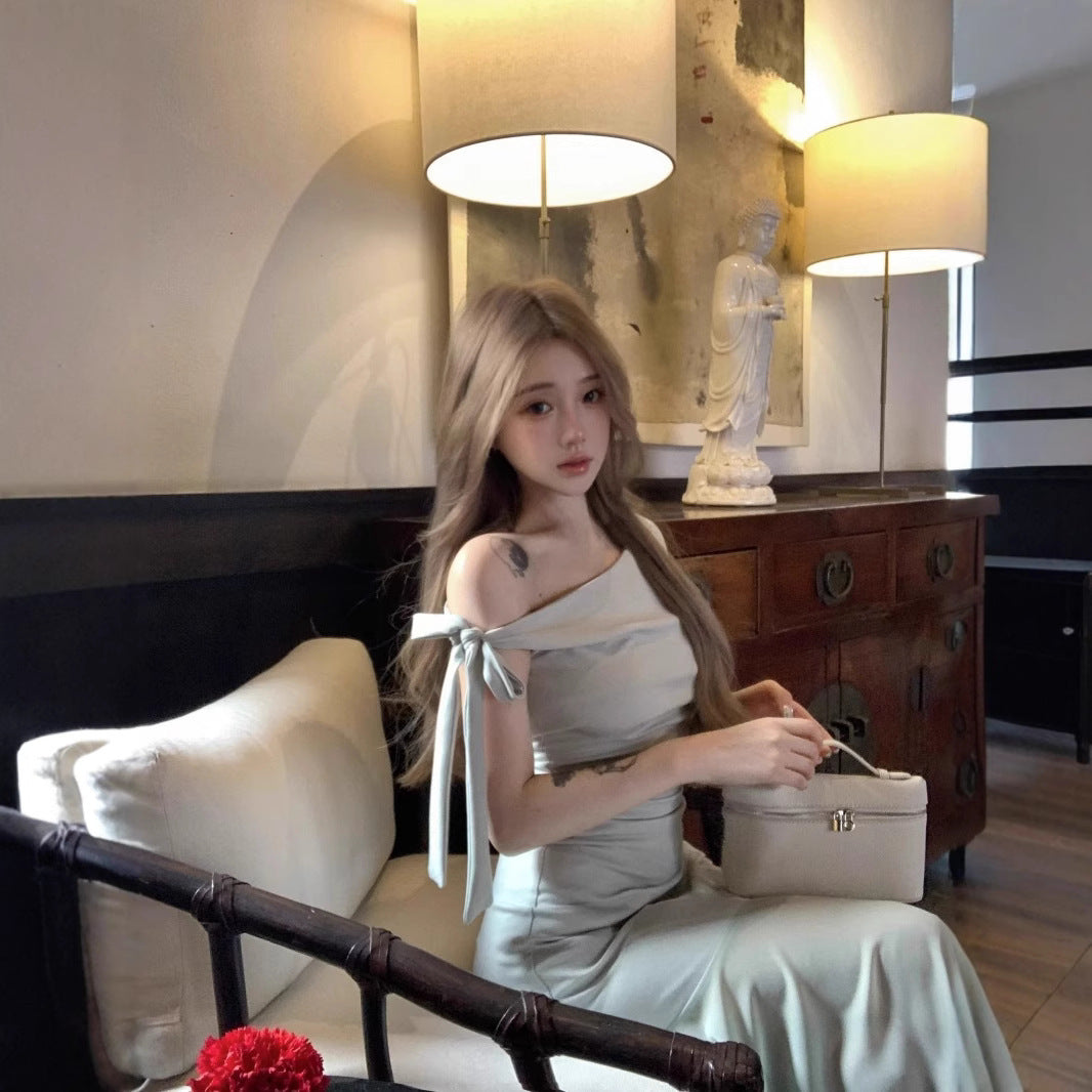 One Shoulder Mesh Long Dress - Fashionnsio