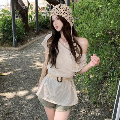 Layered Belted Knit Top - Fashionnsio