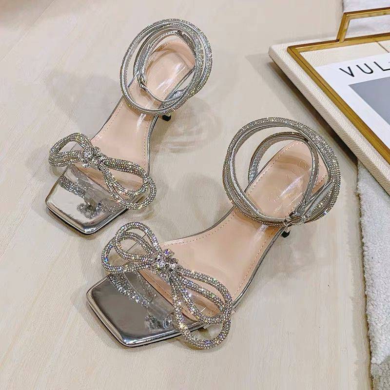 Silver Crystal Butterfly Knot Heel fashionnsio