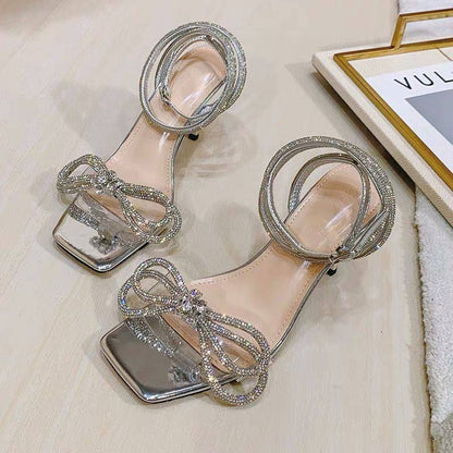 Silver Crystal Butterfly Knot Heel fashionnsio