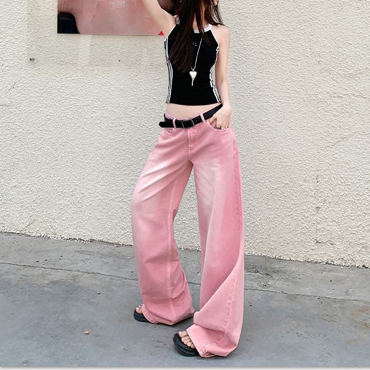 Pink Y2K Wide Leg Jeans - Fashionnsio