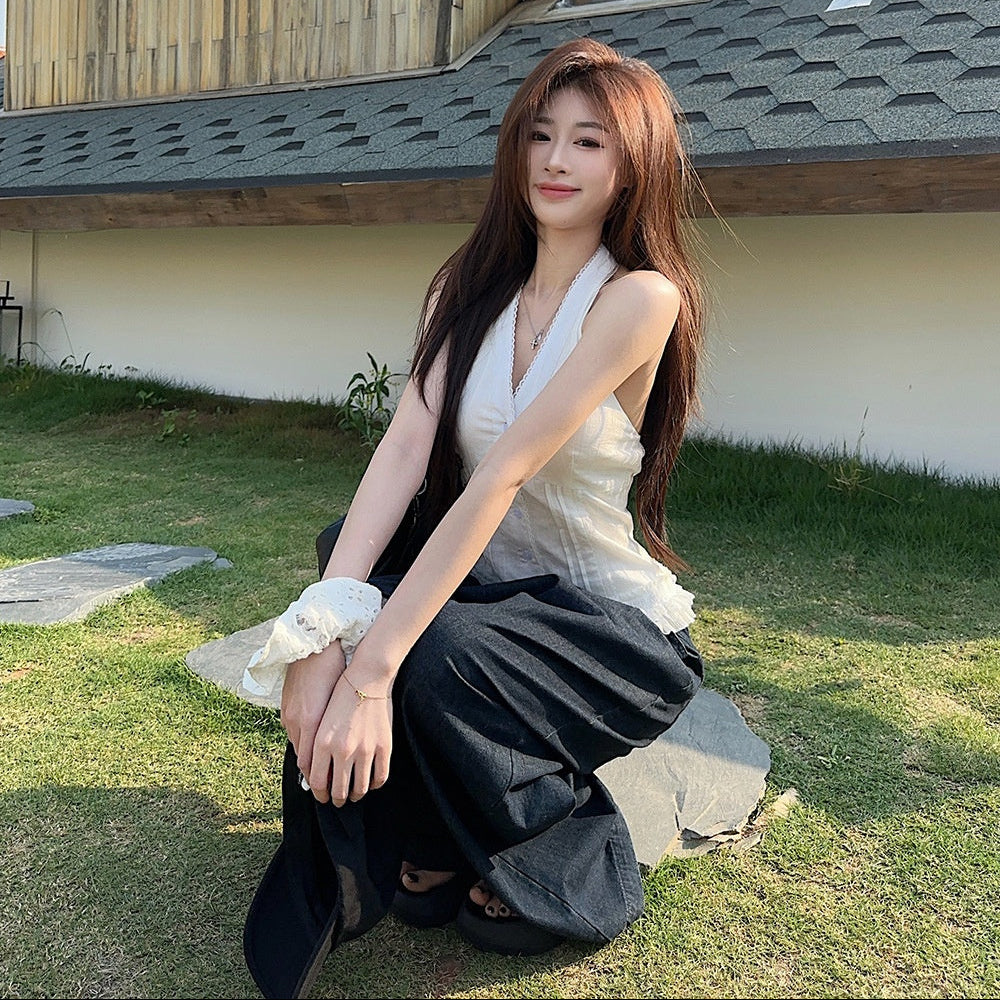 Lace Halter Neck Vest Top - Fashionnsio