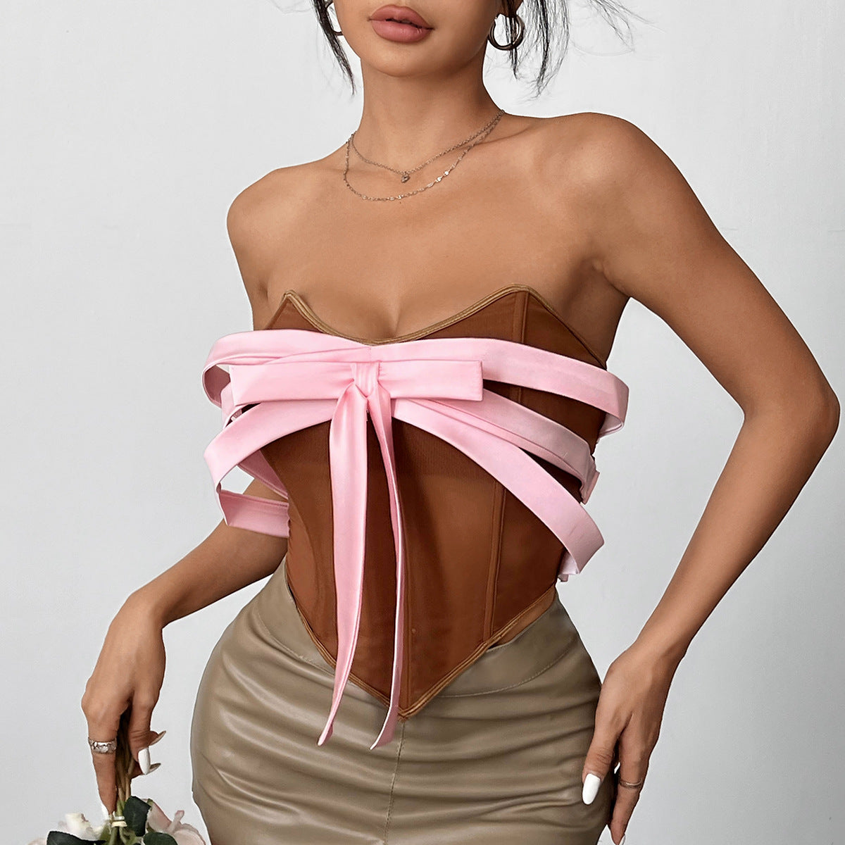 Bow Knot Slim Corset Top fashionnsio