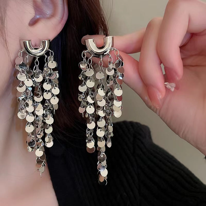 Exaggerated Sequined Tassel Earrings fashionnsio