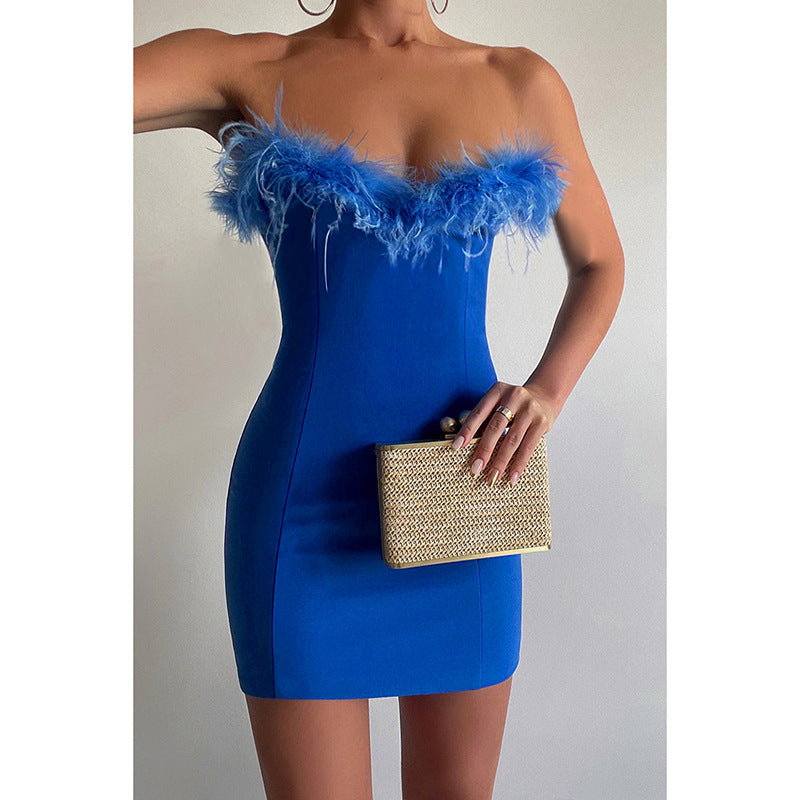 Feather Tube Bodycon Dress