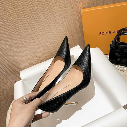 Textured Pointed Stiletto Heels - Fashionnsio