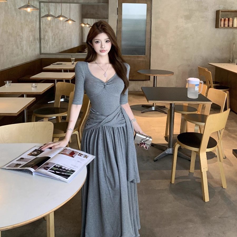 Knot Ribbon Slim-Fit Long Dress - Fashionnsio