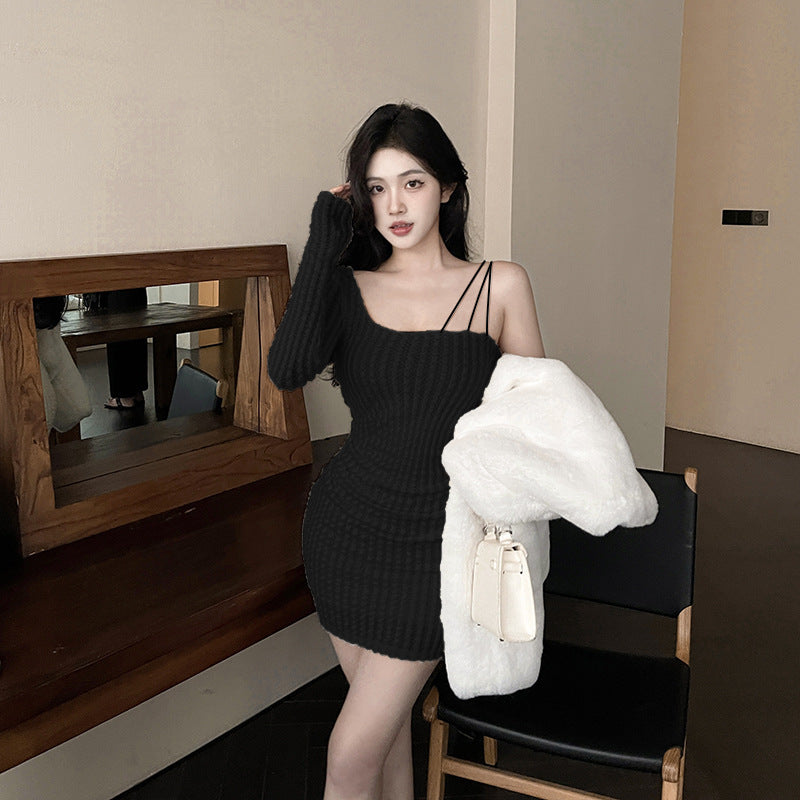 One Shoulder Knitted Bodycon Dress