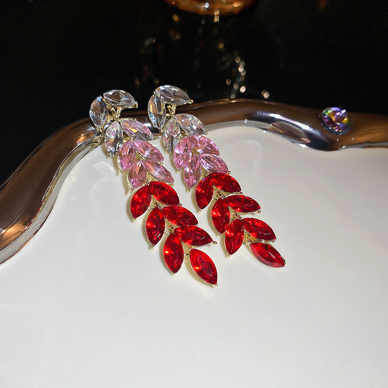 Gradient Diamond Leaves Long Earrings fashionnsio