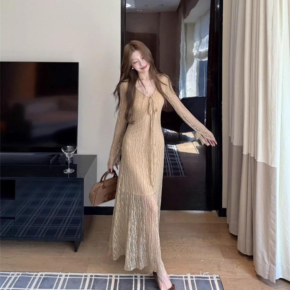 Mesh Long Sleeve Maxi Dress - Fashionnsio