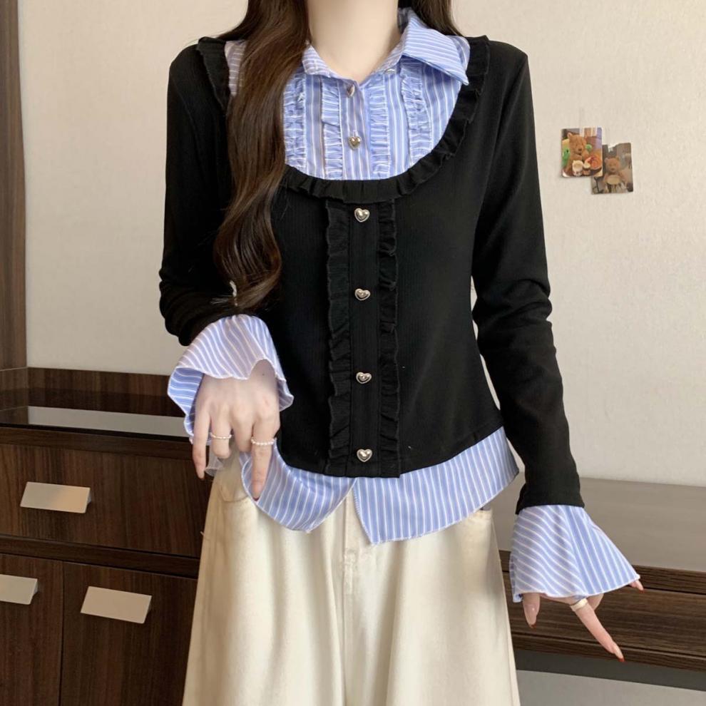Y2K Collar Striped Korean Top - Fashionnsio