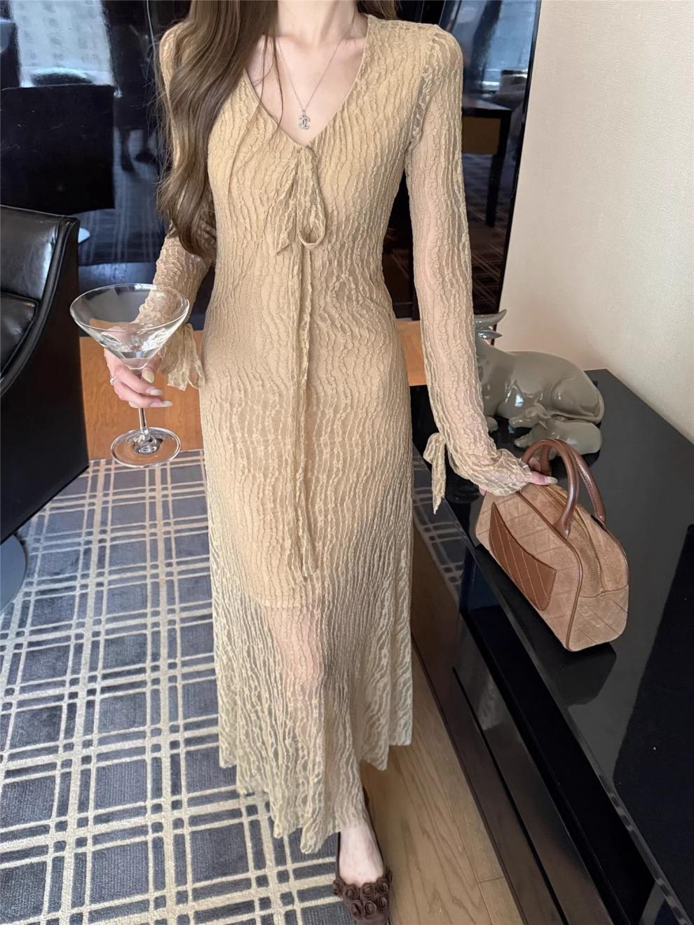 Mesh Long Sleeve Maxi Dress - Fashionnsio