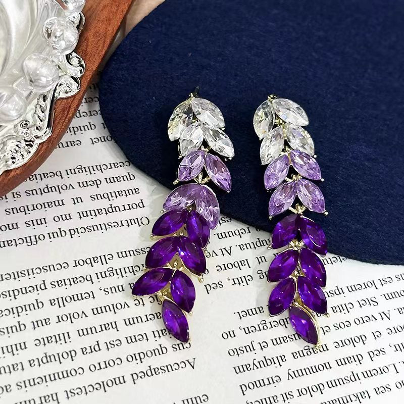 Gradient Diamond Leaves Long Earrings fashionnsio