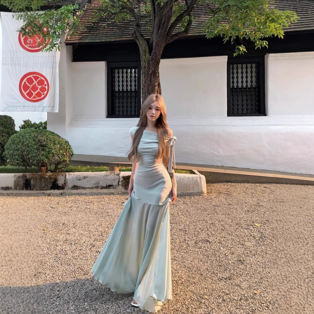 One Shoulder Mesh Long Dress - Fashionnsio