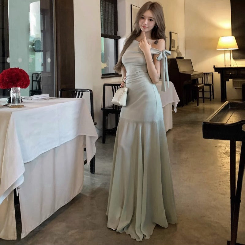 One Shoulder Mesh Long Dress - Fashionnsio