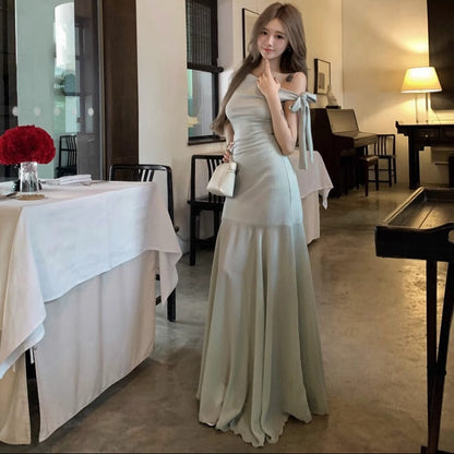 One Shoulder Mesh Long Dress - Fashionnsio