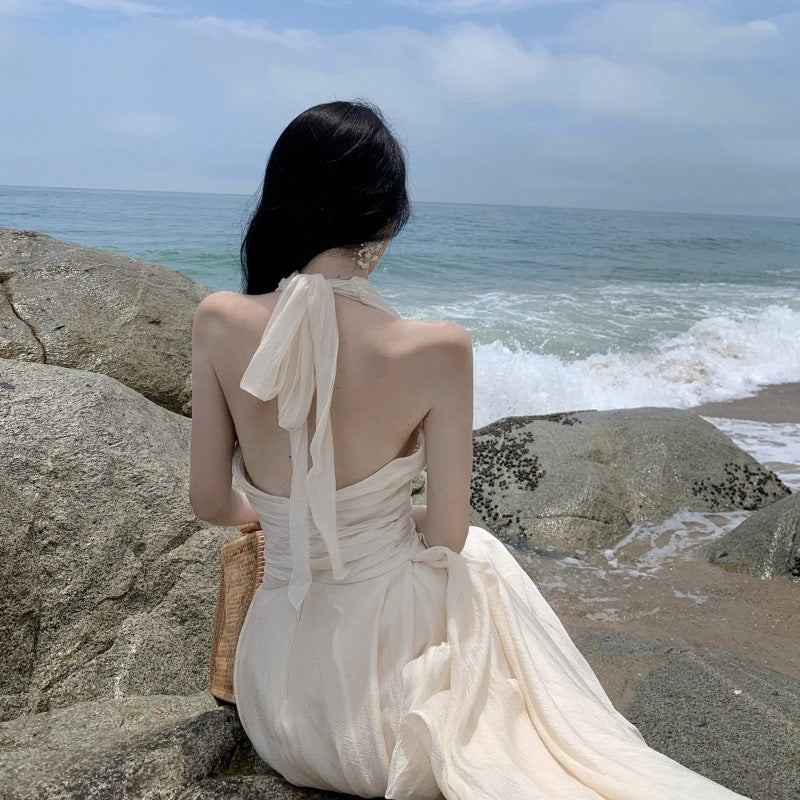 Halter Cinched Waist Maxi Dress - Fashionnsio