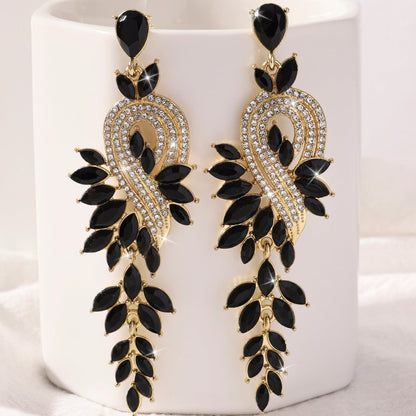 Peacock Leaf Crystal Long Earrings fashionnsio