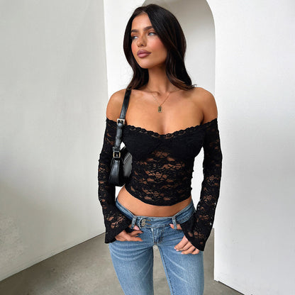 Lace Off-shoulder Long-sleeve Top