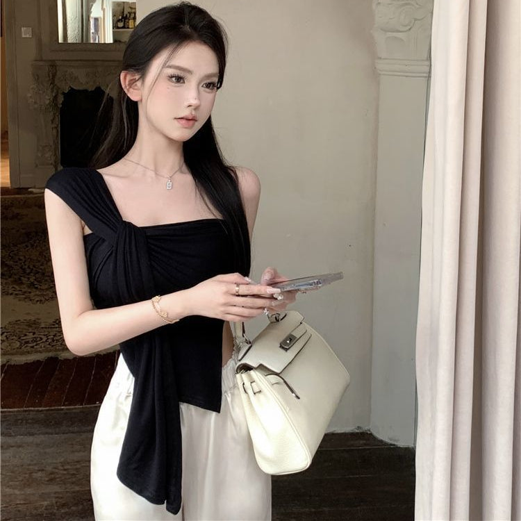 Off Shoulder Irregular Crop Top - Fashionnsio