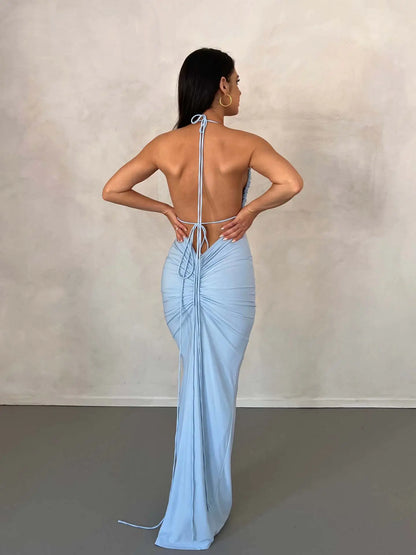 Backless Pleated Long Dress