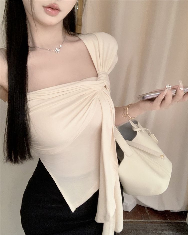 Off Shoulder Irregular Crop Top - Fashionnsio