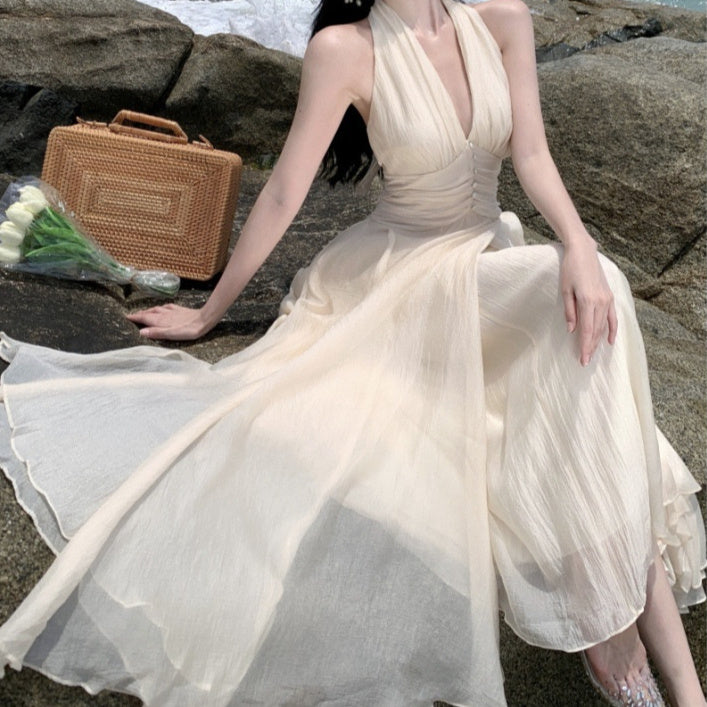Halter Cinched Waist Maxi Dress - Fashionnsio