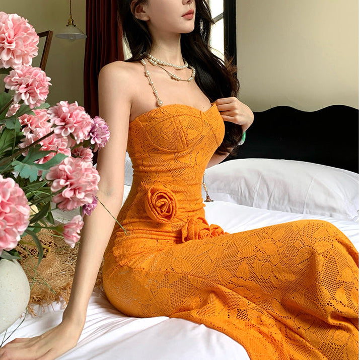 3D Floral Strapless Maxi Dress - Fashionnsio