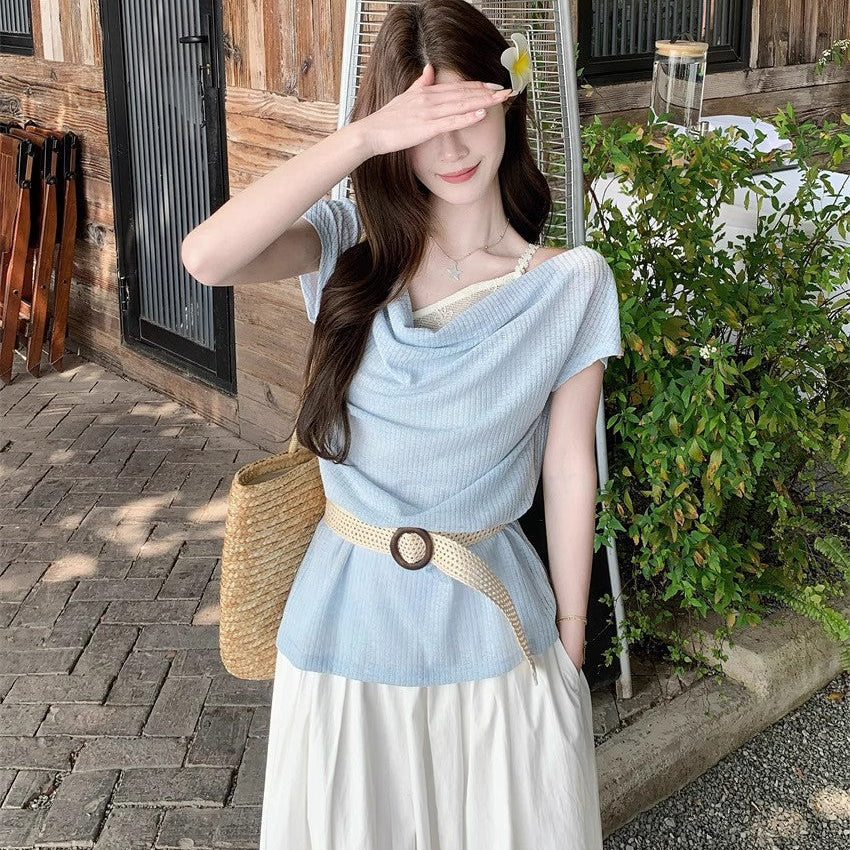 Layered Belted Knit Top - Fashionnsio