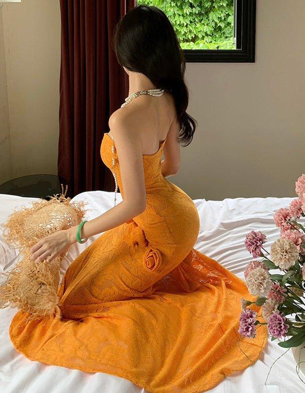 3D Floral Strapless Maxi Dress - Fashionnsio