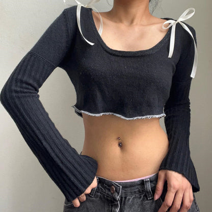 Bow Long Sleeve Crop Top