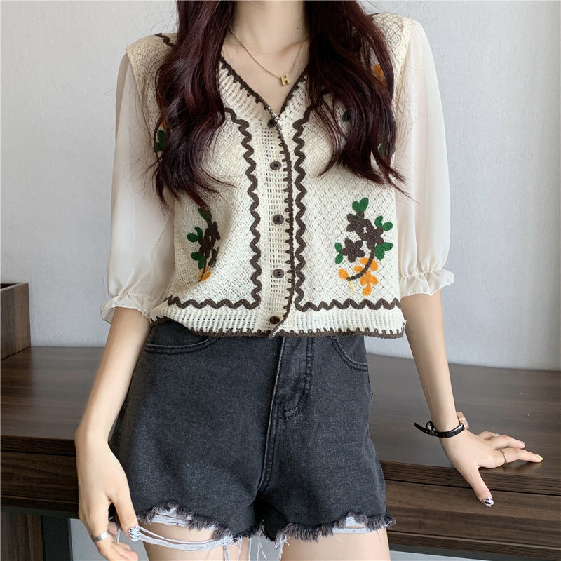 Flower Embroidery Crochet Cardigan/Top