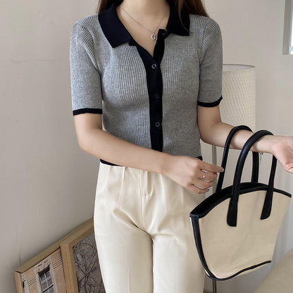 Knit Polo Button Sweater Top