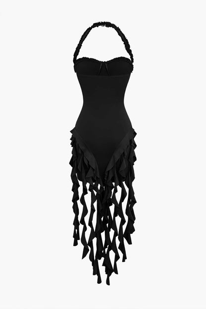 Halter Neck Ruffle Tassel Dress