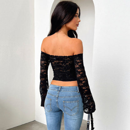 Lace Off-shoulder Long-sleeve Top