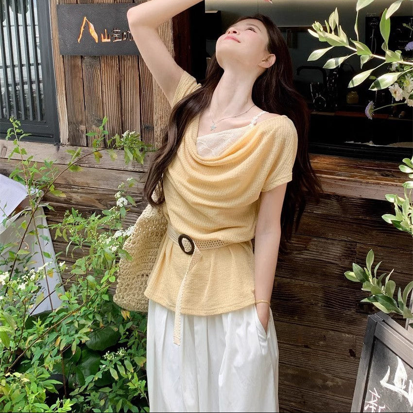 Layered Belted Knit Top - Fashionnsio